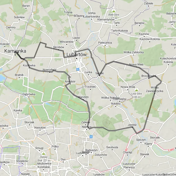 Miniatura mapy "Trasa Kamionka - Serniki - Jawidz - Nowodwór-Piaski" - trasy rowerowej w Lubelskie, Poland. Wygenerowane przez planer tras rowerowych Tarmacs.app
