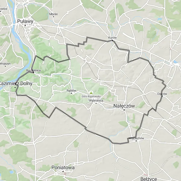 Map miniature of "Road Tour to Wzgórze Trzech Krzyży" cycling inspiration in Lubelskie, Poland. Generated by Tarmacs.app cycling route planner