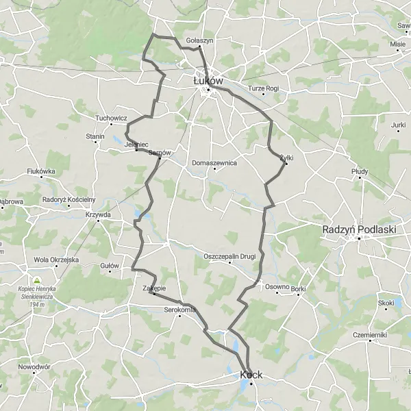 Map miniature of "Łuków Countryside Ride" cycling inspiration in Lubelskie, Poland. Generated by Tarmacs.app cycling route planner