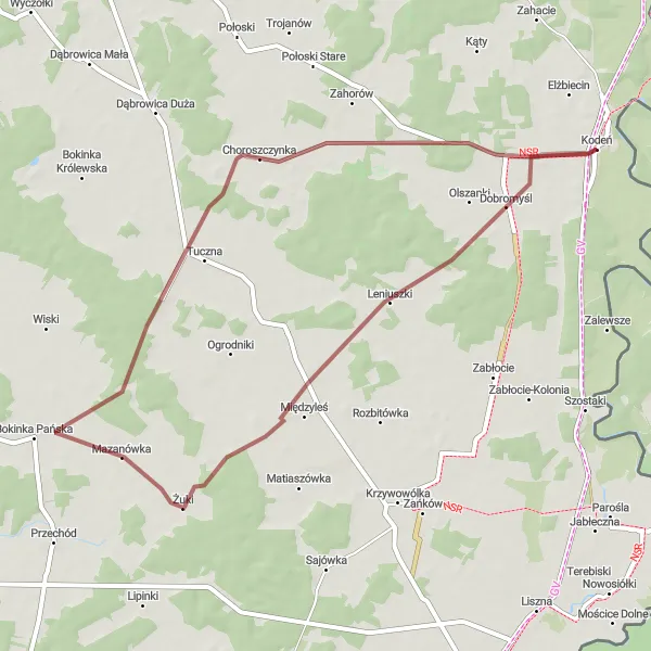 Miniatura mapy "Trasa rowerowa Kodeń - Choroszczynka - Rapcze" - trasy rowerowej w Lubelskie, Poland. Wygenerowane przez planer tras rowerowych Tarmacs.app