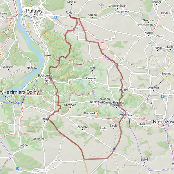 Map miniature of "Discovering the Hidden Treasures" cycling inspiration in Lubelskie, Poland. Generated by Tarmacs.app cycling route planner