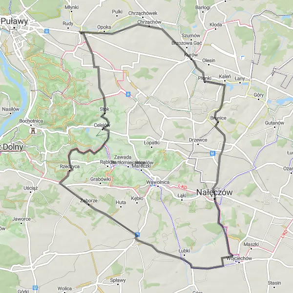 Miniatura mapy "Road Cycling Route from Końskowola through Nałęczów and Witowice" - trasy rowerowej w Lubelskie, Poland. Wygenerowane przez planer tras rowerowych Tarmacs.app