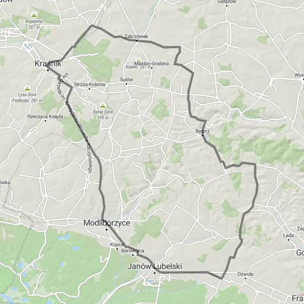 Map miniature of "Castles and Hills" cycling inspiration in Lubelskie, Poland. Generated by Tarmacs.app cycling route planner