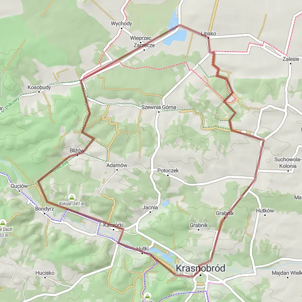 Miniatura mapy "Wyprawa gravelowa przez Kotulę i Siwcową Górę" - trasy rowerowej w Lubelskie, Poland. Wygenerowane przez planer tras rowerowych Tarmacs.app