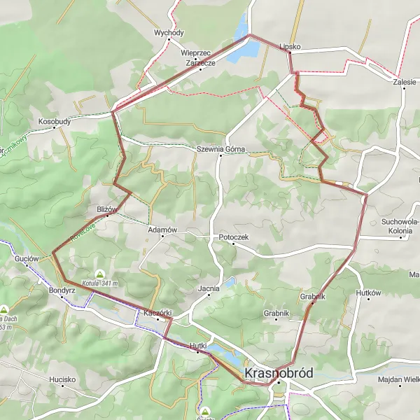 Map miniature of "Scenic Gravel Adventure" cycling inspiration in Lubelskie, Poland. Generated by Tarmacs.app cycling route planner