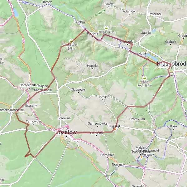Map miniature of "Gravel Route from Krasnobród" cycling inspiration in Lubelskie, Poland. Generated by Tarmacs.app cycling route planner