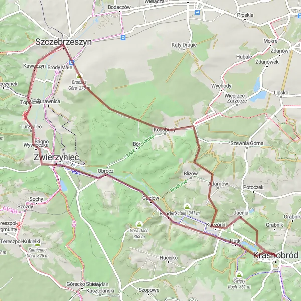 Miniatura mapy "Trasa rowerowa w kierunku Guciów i Zwierzyńca" - trasy rowerowej w Lubelskie, Poland. Wygenerowane przez planer tras rowerowych Tarmacs.app