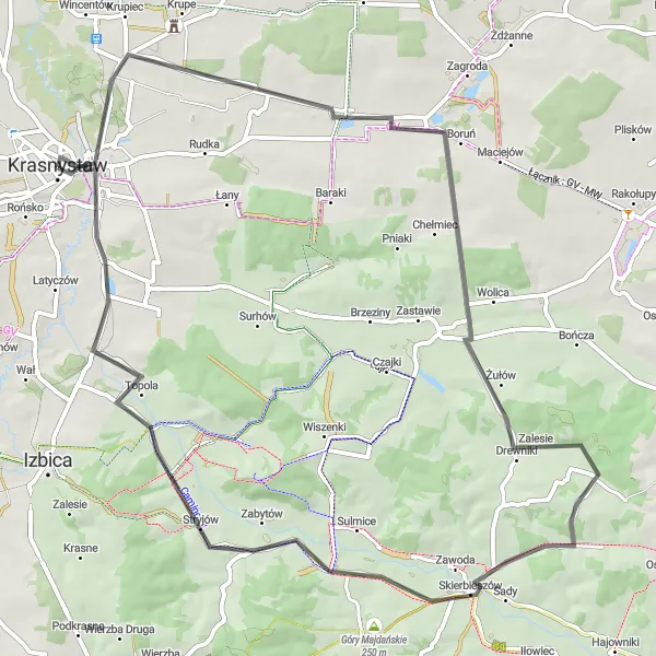 Map miniature of "Krasnystaw Delights: A Scenic Road Cycling Adventure" cycling inspiration in Lubelskie, Poland. Generated by Tarmacs.app cycling route planner