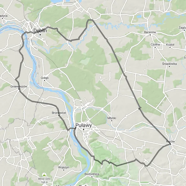 Map miniature of "Scenic Road Cycling Adventure in Kurów" cycling inspiration in Lubelskie, Poland. Generated by Tarmacs.app cycling route planner