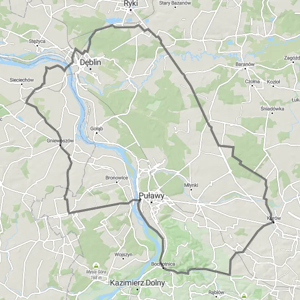 Map miniature of "Kurów - Oleksów - Opactwo - Wola Osińska - Brzozowa Gać" cycling inspiration in Lubelskie, Poland. Generated by Tarmacs.app cycling route planner
