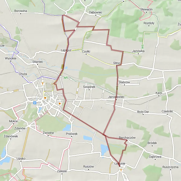 Miniatura mapy "Przez Jatutów do Jarosławiec" - trasy rowerowej w Lubelskie, Poland. Wygenerowane przez planer tras rowerowych Tarmacs.app