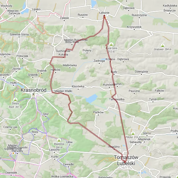 Miniatura mapy "Szlakiem historycznych wiosek" - trasy rowerowej w Lubelskie, Poland. Wygenerowane przez planer tras rowerowych Tarmacs.app