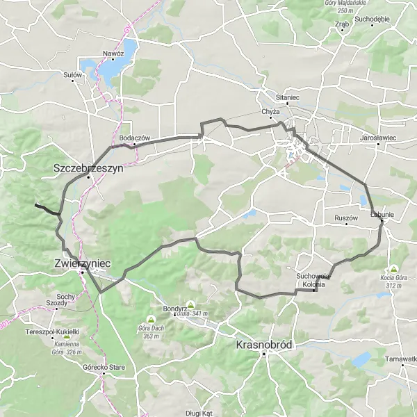 Miniatura mapy "Przez wiejskie okolice" - trasy rowerowej w Lubelskie, Poland. Wygenerowane przez planer tras rowerowych Tarmacs.app