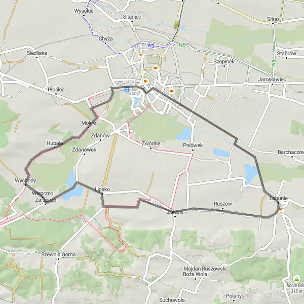 Miniatura mapy "Trasa przez Wychody i Panoramę 9" - trasy rowerowej w Lubelskie, Poland. Wygenerowane przez planer tras rowerowych Tarmacs.app