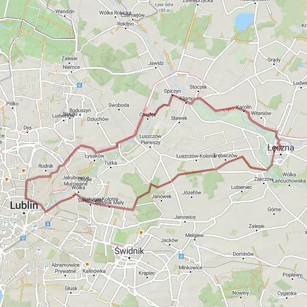 Map miniature of "Ciechanki Łęczyńskie Adventure" cycling inspiration in Lubelskie, Poland. Generated by Tarmacs.app cycling route planner
