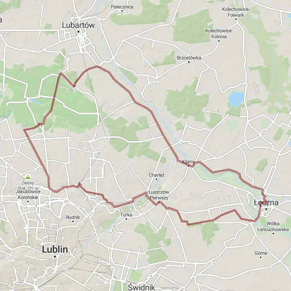 Map miniature of "Rokitno Explorer" cycling inspiration in Lubelskie, Poland. Generated by Tarmacs.app cycling route planner