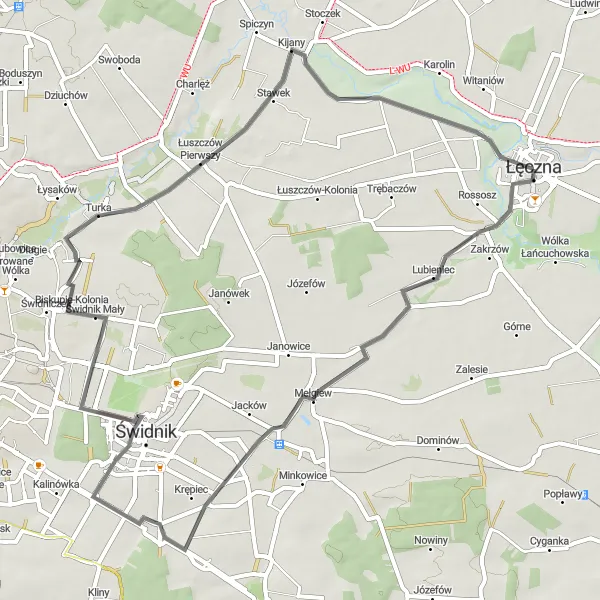 Map miniature of "Countryside Serenity" cycling inspiration in Lubelskie, Poland. Generated by Tarmacs.app cycling route planner