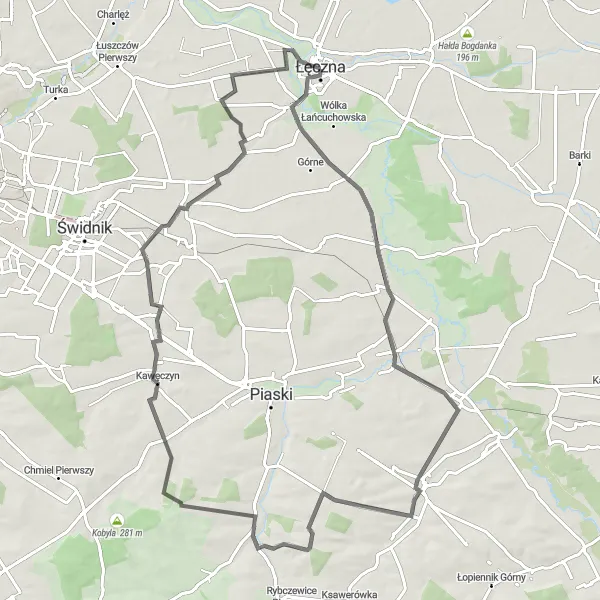 Map miniature of "Lężanca Loop" cycling inspiration in Lubelskie, Poland. Generated by Tarmacs.app cycling route planner