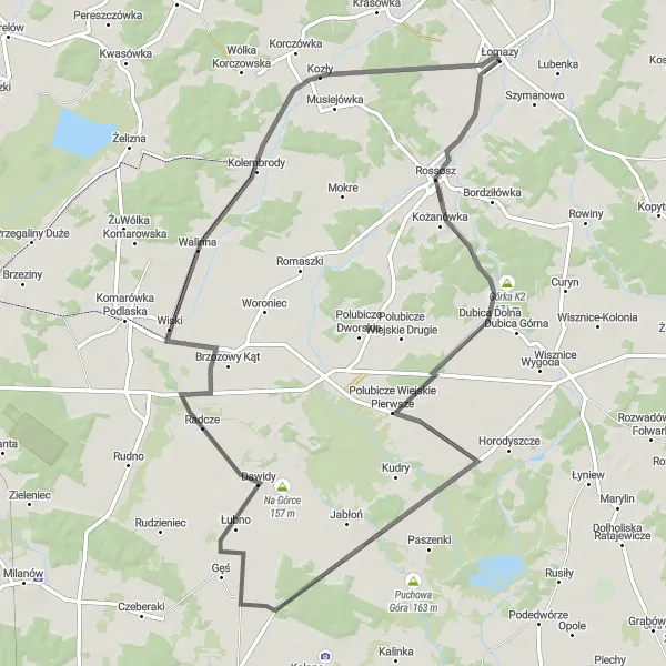 Map miniature of "Łomazy - Łomazy Circuit Road Route II" cycling inspiration in Lubelskie, Poland. Generated by Tarmacs.app cycling route planner