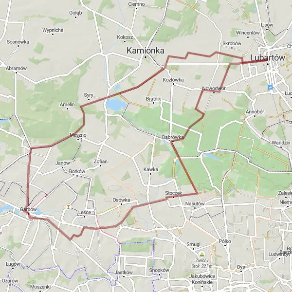 Map miniature of "The Siedliska Enchantment" cycling inspiration in Lubelskie, Poland. Generated by Tarmacs.app cycling route planner