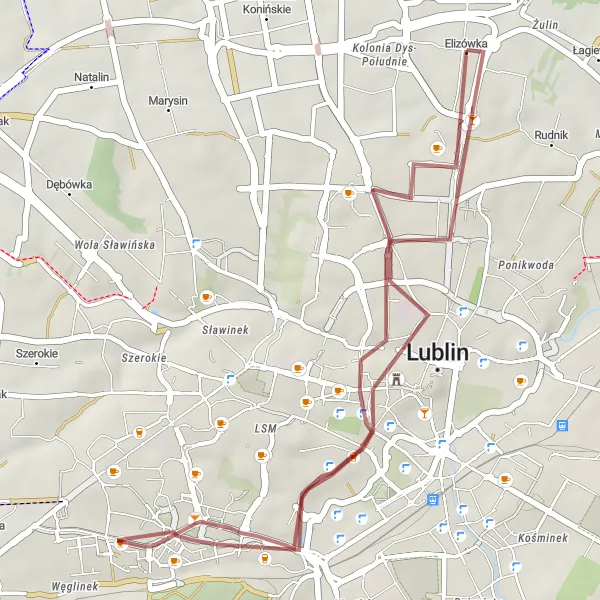 Map miniature of "Gravel Paradise - Exploring Lublin Region" cycling inspiration in Lubelskie, Poland. Generated by Tarmacs.app cycling route planner