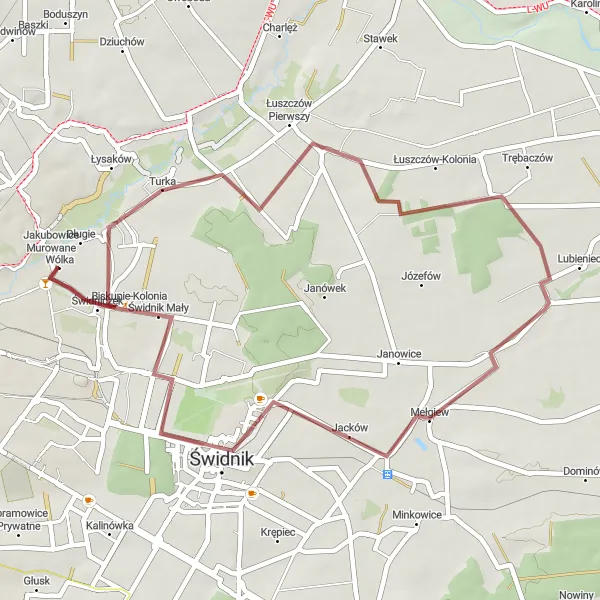 Map miniature of "Gravel Route - Lublin to Wólka" cycling inspiration in Lubelskie, Poland. Generated by Tarmacs.app cycling route planner