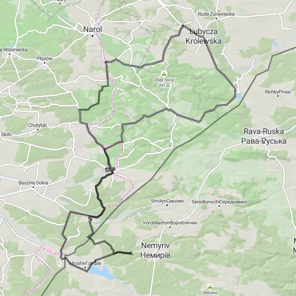 Miniatura mapy "Trasa do Horyńca-Zdroju" - trasy rowerowej w Lubelskie, Poland. Wygenerowane przez planer tras rowerowych Tarmacs.app