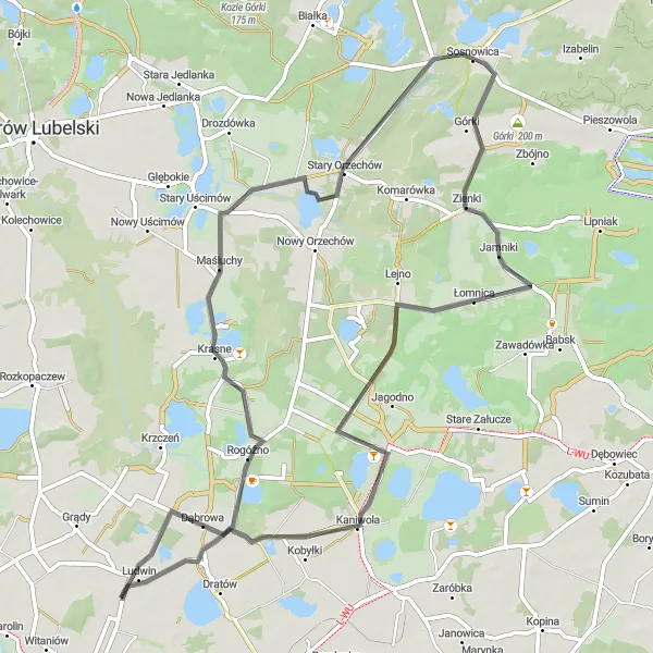 Map miniature of "Górki and Kaniwola Road Route" cycling inspiration in Lubelskie, Poland. Generated by Tarmacs.app cycling route planner