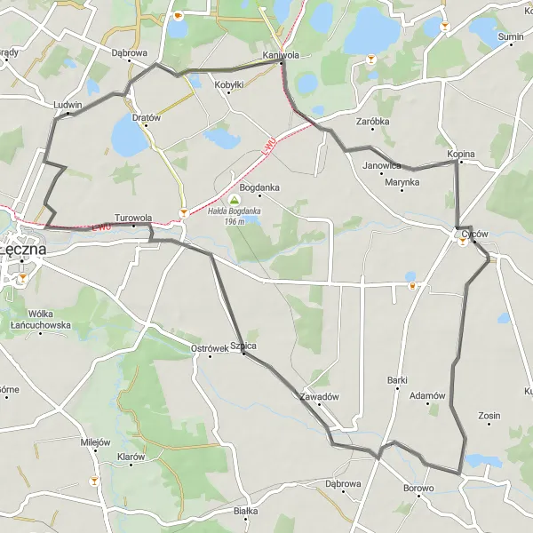 Map miniature of "Nadrybie-Dwór Loop" cycling inspiration in Lubelskie, Poland. Generated by Tarmacs.app cycling route planner