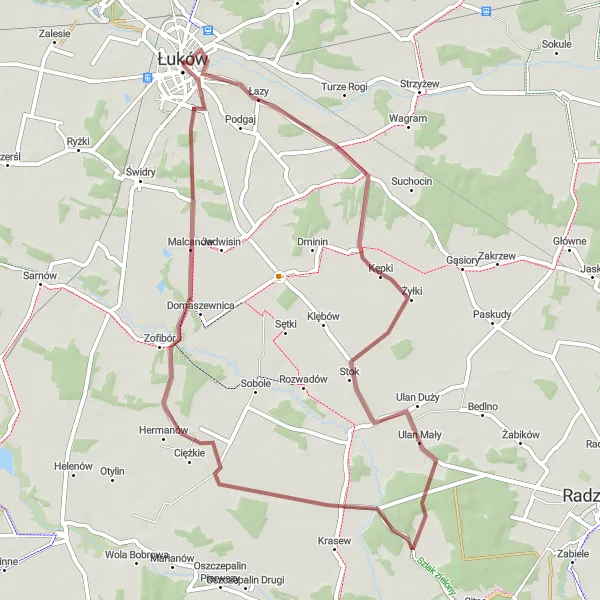 Map miniature of "The Wola Chomejowa Gravel Loop" cycling inspiration in Lubelskie, Poland. Generated by Tarmacs.app cycling route planner