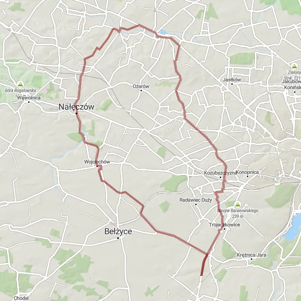 Miniatura mapy "Trasa Gravel w okolicach Nałęczowa" - trasy rowerowej w Lubelskie, Poland. Wygenerowane przez planer tras rowerowych Tarmacs.app