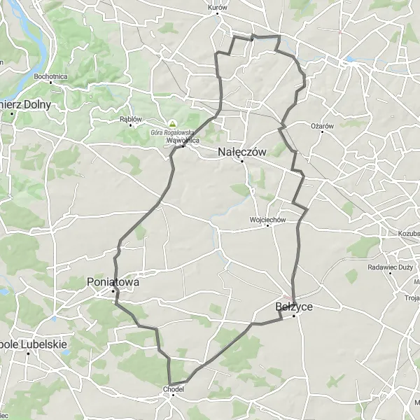 Miniatura mapy "Trasa do Poniatowej" - trasy rowerowej w Lubelskie, Poland. Wygenerowane przez planer tras rowerowych Tarmacs.app