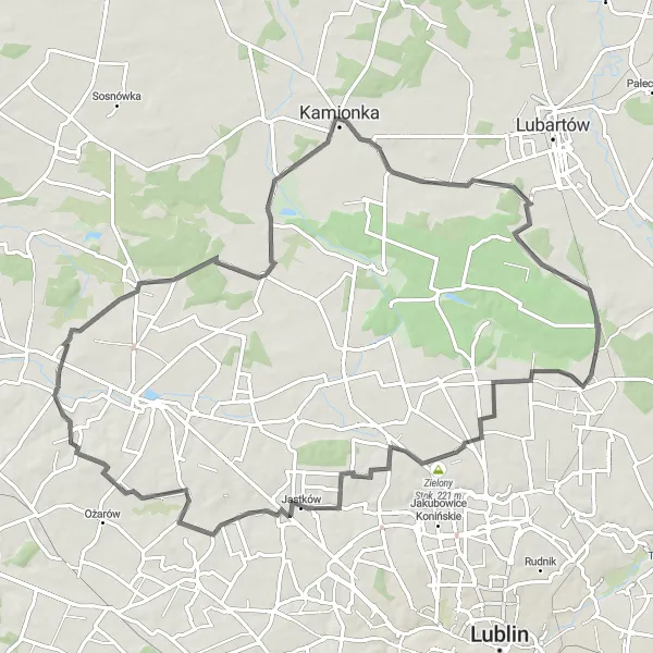 Miniatura mapy "Przez Zielony Stok do siebie" - trasy rowerowej w Lubelskie, Poland. Wygenerowane przez planer tras rowerowych Tarmacs.app