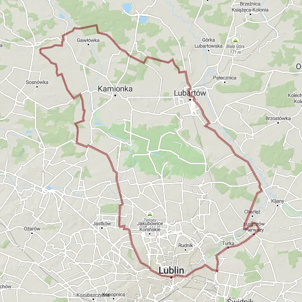 Miniatura mapy "Trasa przez Snopków" - trasy rowerowej w Lubelskie, Poland. Wygenerowane przez planer tras rowerowych Tarmacs.app