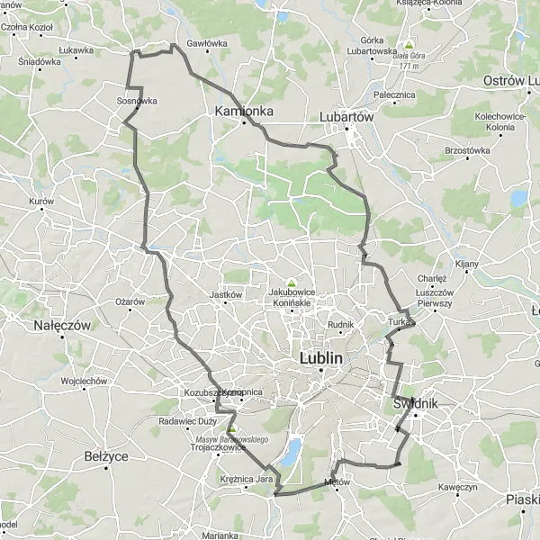 Miniatura mapy "Trasa przez Masyw Baranowskiego" - trasy rowerowej w Lubelskie, Poland. Wygenerowane przez planer tras rowerowych Tarmacs.app
