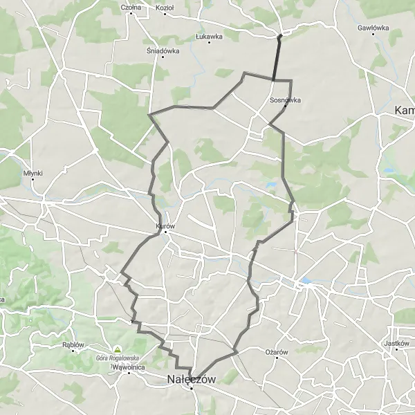 Miniatura mapy "Szlak przez Przybysławice" - trasy rowerowej w Lubelskie, Poland. Wygenerowane przez planer tras rowerowych Tarmacs.app