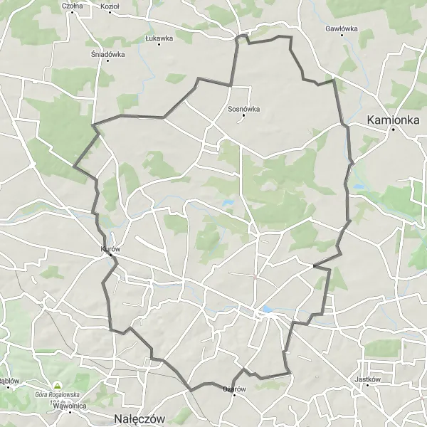 Miniatura mapy "Szlak przez Borków" - trasy rowerowej w Lubelskie, Poland. Wygenerowane przez planer tras rowerowych Tarmacs.app