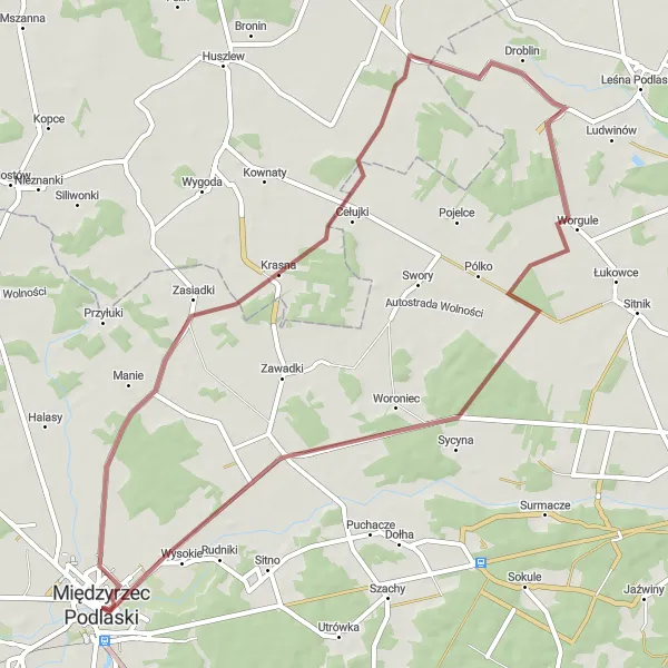 Miniatura mapy "Trasa rowerowa Międzyrzec Podlaski" - trasy rowerowej w Lubelskie, Poland. Wygenerowane przez planer tras rowerowych Tarmacs.app