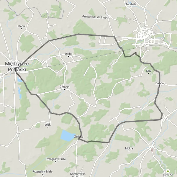 Miniatura mapy "Po pagórkach do Żelizny" - trasy rowerowej w Lubelskie, Poland. Wygenerowane przez planer tras rowerowych Tarmacs.app