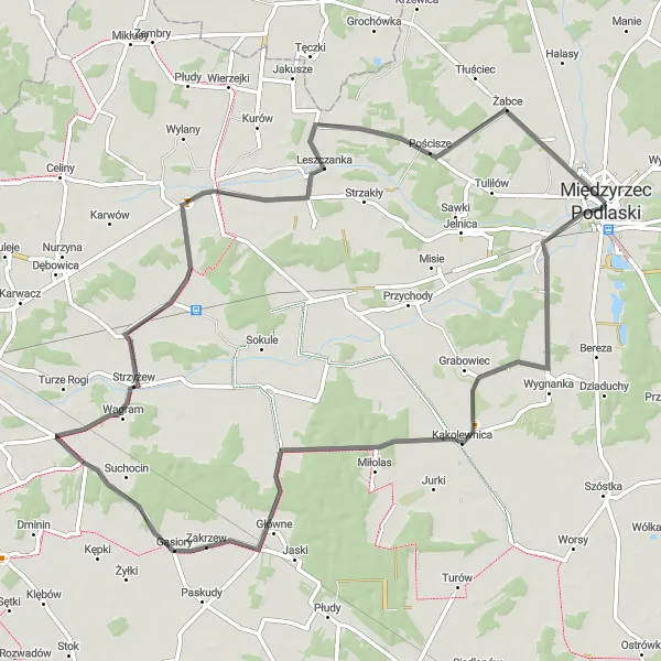 Miniatura mapy "Szlak Podlaskich Wzgórz" - trasy rowerowej w Lubelskie, Poland. Wygenerowane przez planer tras rowerowych Tarmacs.app