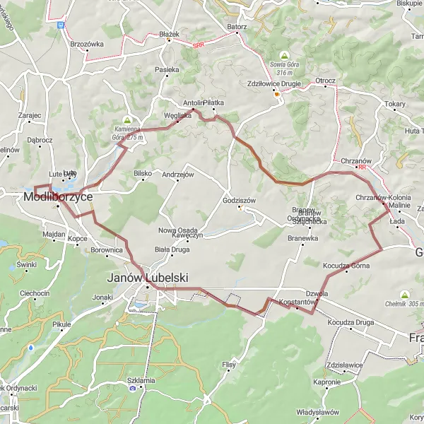 Miniatura mapy "Trasa gravelowa dookoła Modliborzyc" - trasy rowerowej w Lubelskie, Poland. Wygenerowane przez planer tras rowerowych Tarmacs.app