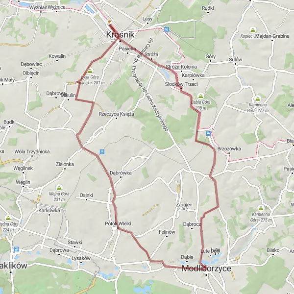 Miniatura mapy "Trasa szutrowa przez Rzeczyce Ziemiańską" - trasy rowerowej w Lubelskie, Poland. Wygenerowane przez planer tras rowerowych Tarmacs.app