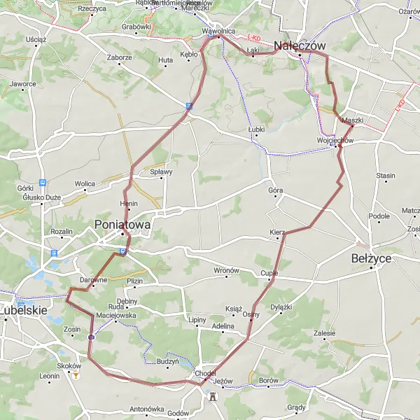 Map miniature of "Nałęczów Gravel Loop" cycling inspiration in Lubelskie, Poland. Generated by Tarmacs.app cycling route planner