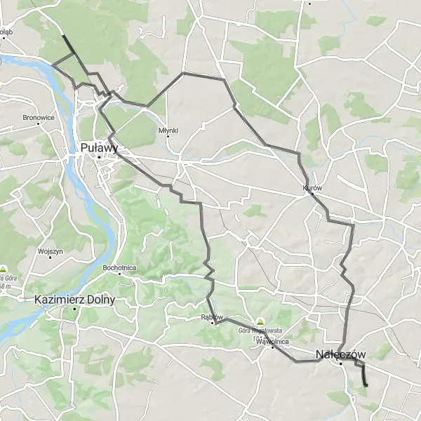 Map miniature of "Nałęczów Road Adventure" cycling inspiration in Lubelskie, Poland. Generated by Tarmacs.app cycling route planner