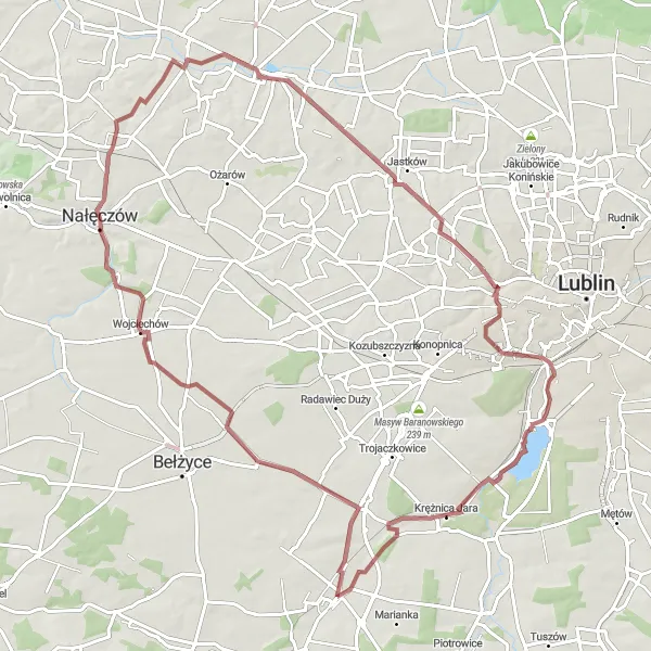 Map miniature of "Nałęczów Delight" cycling inspiration in Lubelskie, Poland. Generated by Tarmacs.app cycling route planner