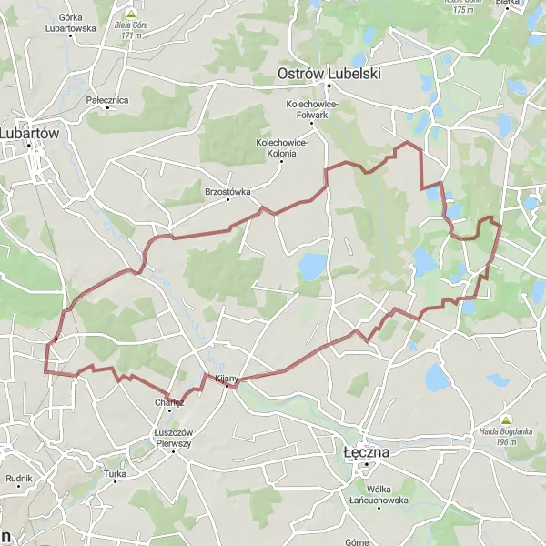 Miniatura mapy "Trasa Pól Gravelowych" - trasy rowerowej w Lubelskie, Poland. Wygenerowane przez planer tras rowerowych Tarmacs.app