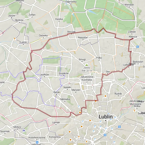 Miniatura mapy "Trasa Gravelowa do Szerokiego" - trasy rowerowej w Lubelskie, Poland. Wygenerowane przez planer tras rowerowych Tarmacs.app