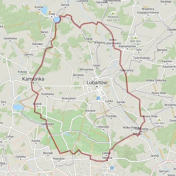 Miniatura mapy "Trasa Gravelowa do Leszkowic" - trasy rowerowej w Lubelskie, Poland. Wygenerowane przez planer tras rowerowych Tarmacs.app