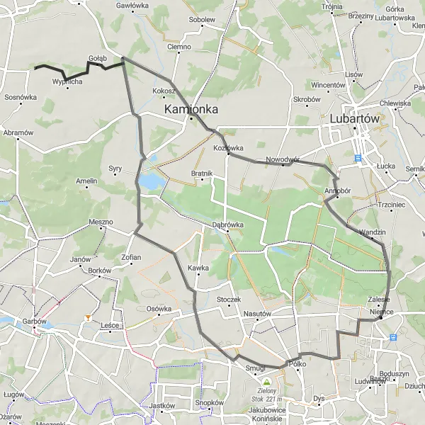Miniatura mapy "Trasa Zielonych Dolin" - trasy rowerowej w Lubelskie, Poland. Wygenerowane przez planer tras rowerowych Tarmacs.app
