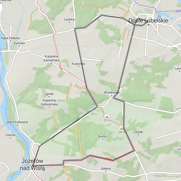 Miniatura mapy "Trasy rowerowe szosowe w okolicy Opola Lubelskiego" - trasy rowerowej w Lubelskie, Poland. Wygenerowane przez planer tras rowerowych Tarmacs.app